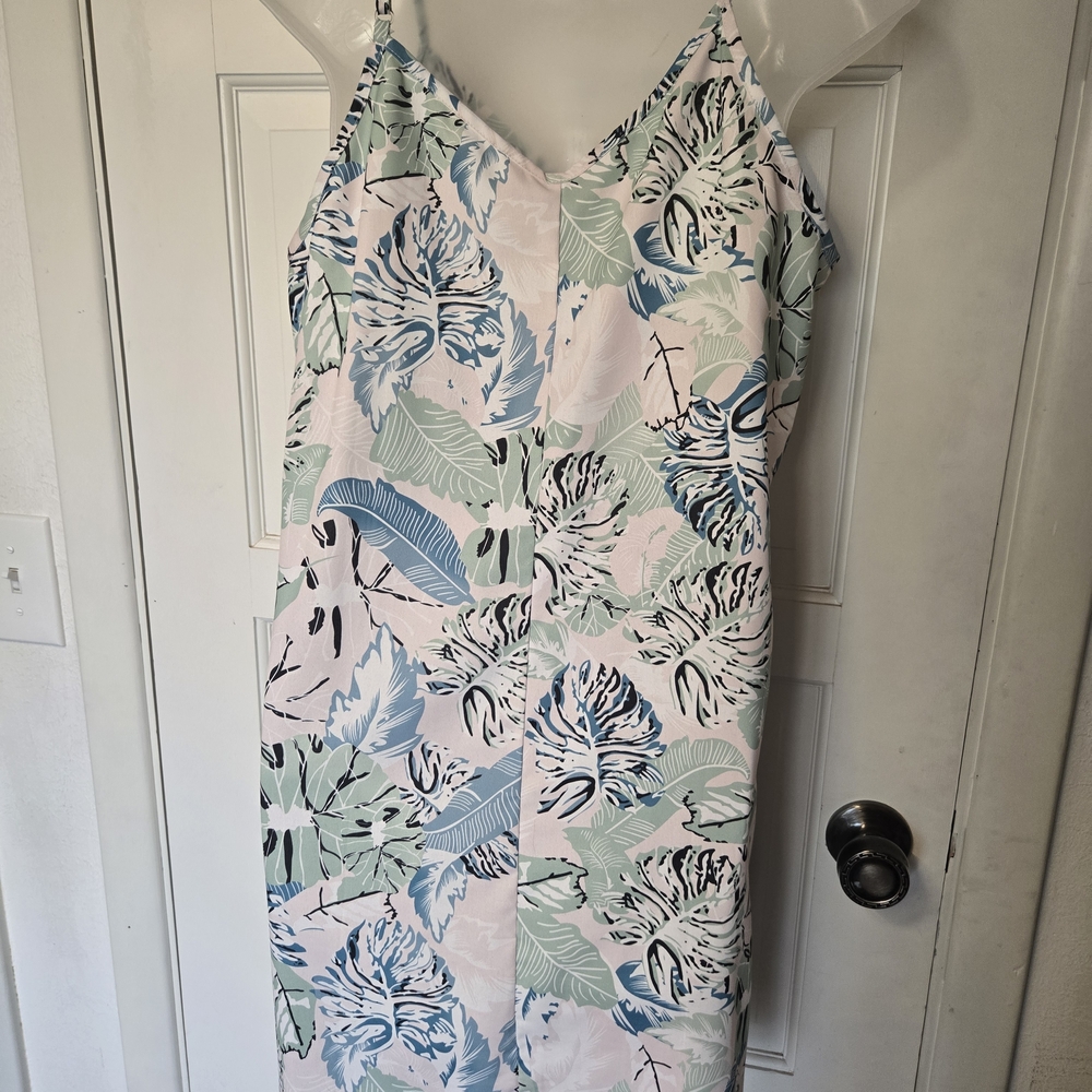 3 For $15 Tropical Print Button-Front Sundress in Pastel Green & Blue - Picture 8 of 9